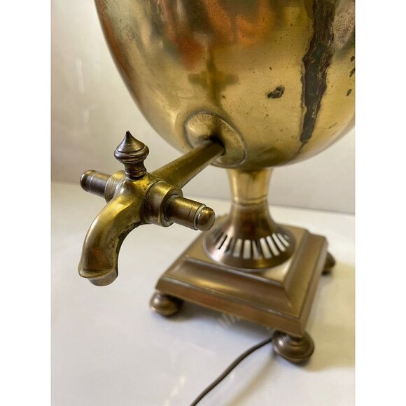 Vintage Antique Early 20th Century Russian Brass Samovar Lamp Decor Lamp Shade - Picture 6 of 12